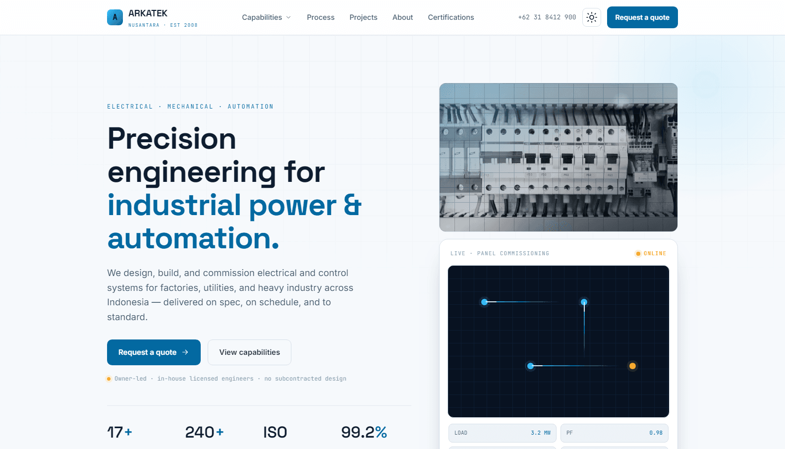 Arkatek — company profile site for an electrical & industrial engineering firm