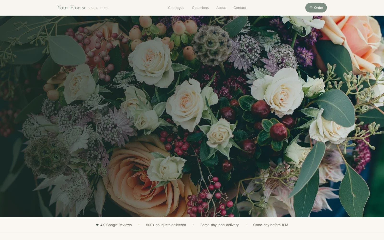Florist storefront template — catalogue with one-tap WhatsApp ordering