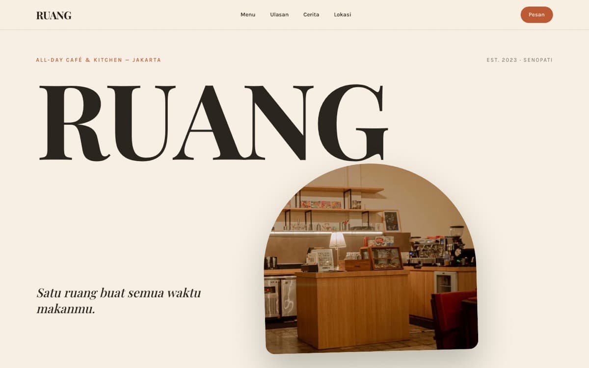 RUANG — all-day café landing page with ordering call-to-action